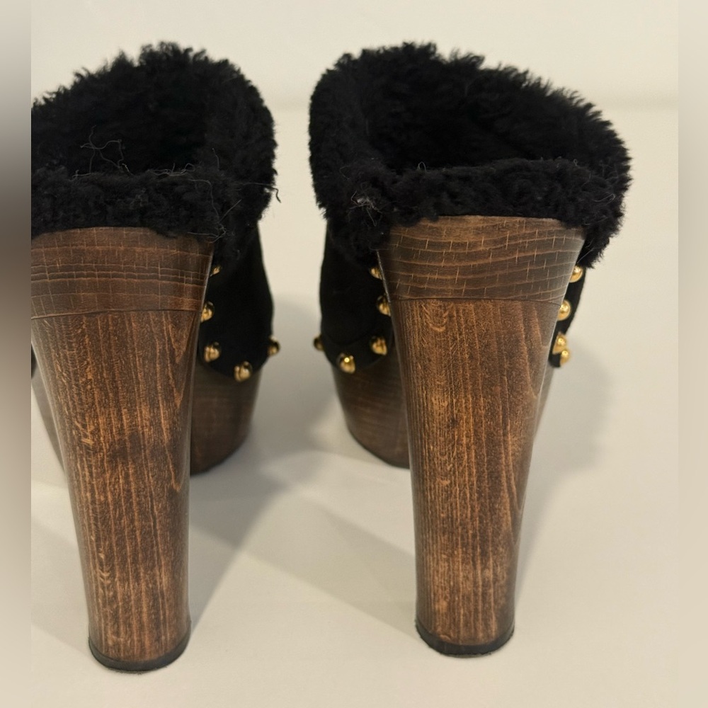 Gucci black suede high heel mules with shearling lining EUC - Picture 4 of 14